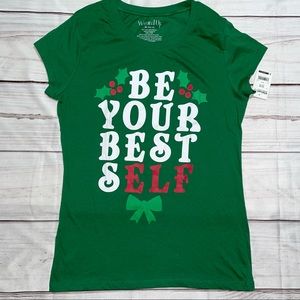 XL (15/17) Junior Women Wound Up T-shirt Xmas Green Short Sleeve